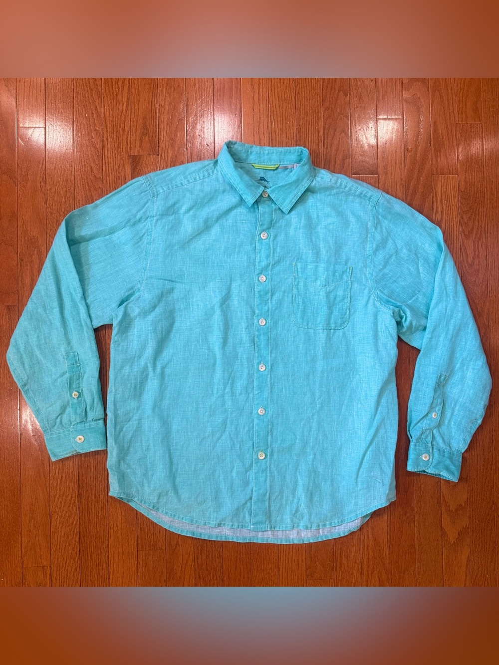 Tommy Bahama Mens Large Sea Glass Breezer 100% Linen Shirt Long Sleeve Button Up
